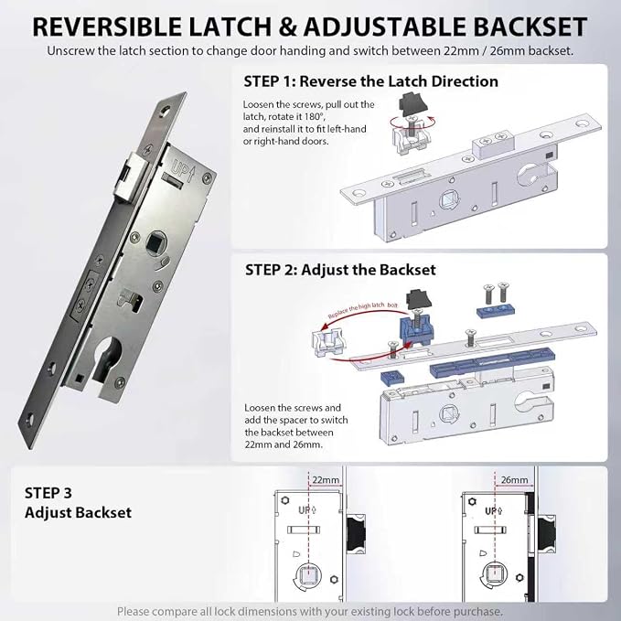 House Guard Storm Door Lock Body, Euro Mortise, Adjustable 22/26mm Backset | - Image 3