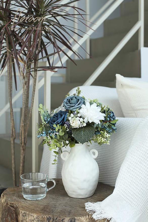 Artificial Flowers 25pcs Real Looking Dusty Blue Foam Fake Roses - Image 2