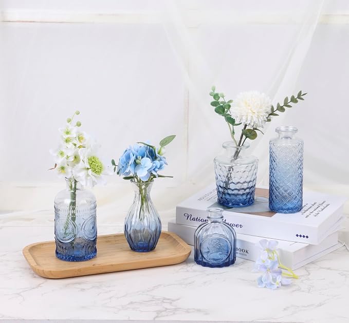 5pcs Blue Glass Bud Vase Set, Small Flower Vases - Image 4