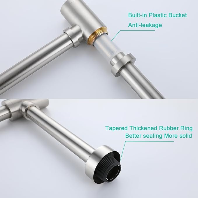 Brass Round Bottle P-Trap 1 1/4, Adjustable Basin Sink Waste Drain Trap Kit - Image 4