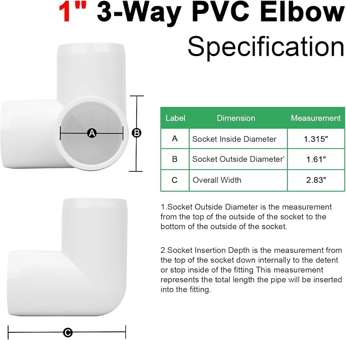 8Pack 1IN 3-Way Elbow PVC Fittings Furniture Grade SCH40 1" Tee 3 Way PVC Pipe - Image 2
