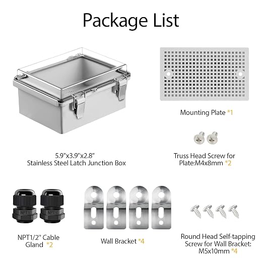 Electrical Box, IP67 Waterproof Hinged Clear Cover Stainless Steel Latch - Image 9