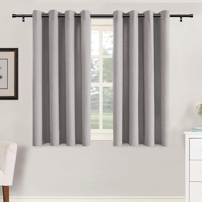 H.VERSAILTEX Grommet Natural Linen Textured Kitchen Curtains 45 inch Length by HVERSAILTEX