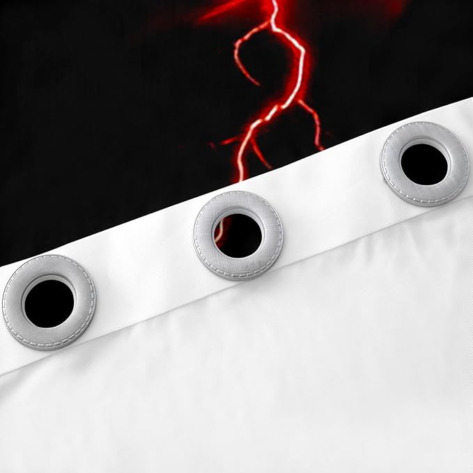 jejeloiu Red Thunder Lightning Window Drapes Cool Flashing Lightning Blackout - Image 5