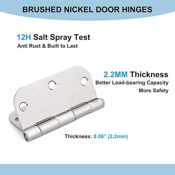 KNOBWELL 3.5 Inch Brushed Nickel Door Hinges, Interior Door Hinges, 18 Pack | - Image 4
