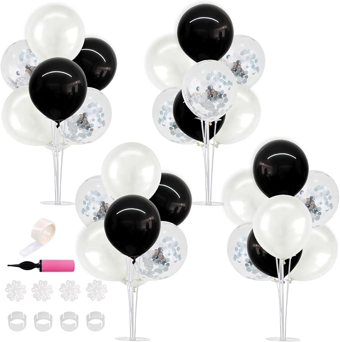 TONIFUL 4 Set Black and White Balloon Stand Balloon Centerpiece by TONIFUL