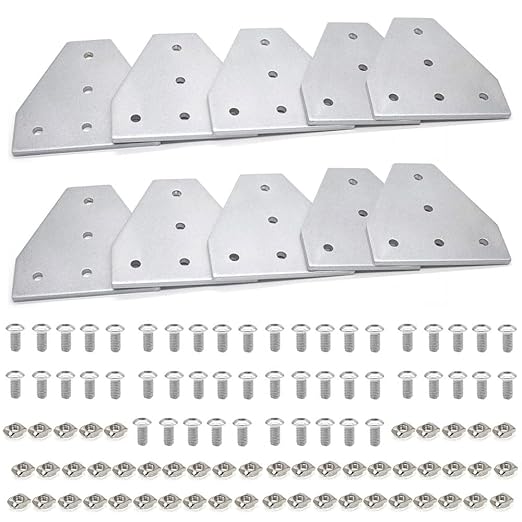 10pcs 2020 Extrusion Joint Plate Connector Corner T Bracket Silver | 8020 V by SeekLiny