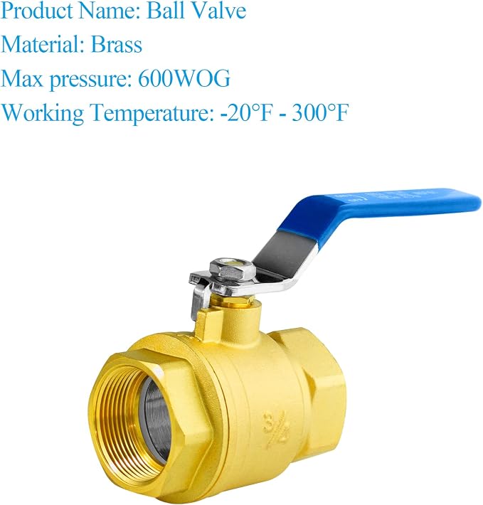 WiseWater 3/4" NPT Full Port Brass Ball Valve, UPC Certified, 600 WOG, Plumbing - Image 3