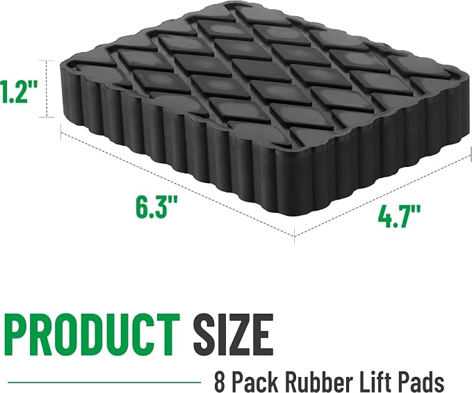 8 Pack Solid Rubber Auto Lift Pads, 6-1/3" x 4-3/4" x 1 | Anti-Skid Lift Block - Image 7