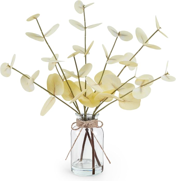 Bessol Artificial Eucalyptus Stems in Glass Vase by Bessol
