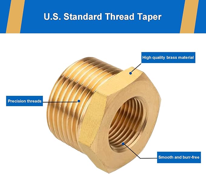 4PCS 1/2" NPT Male to 3/8" NPT Female Brass Reducer Hex Bushing, Solid Brass - Image 2