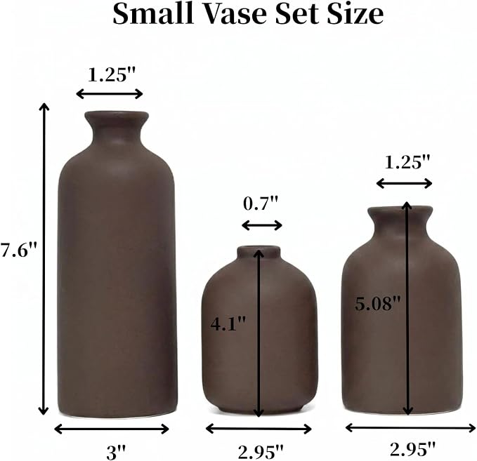 Small Ceramic Vase Set of 3, Modern Boho Farmhouse Flowers Vases | Decorative - Image 2
