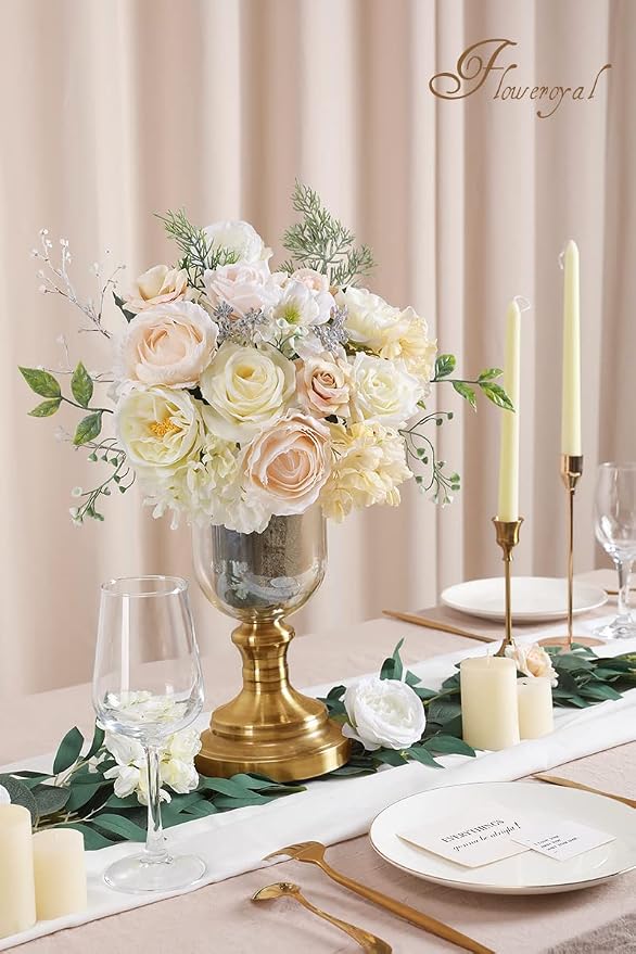 Artificial Flowers Combo White Flowers Mix Silk Flowers Dahlia Roses - Image 6