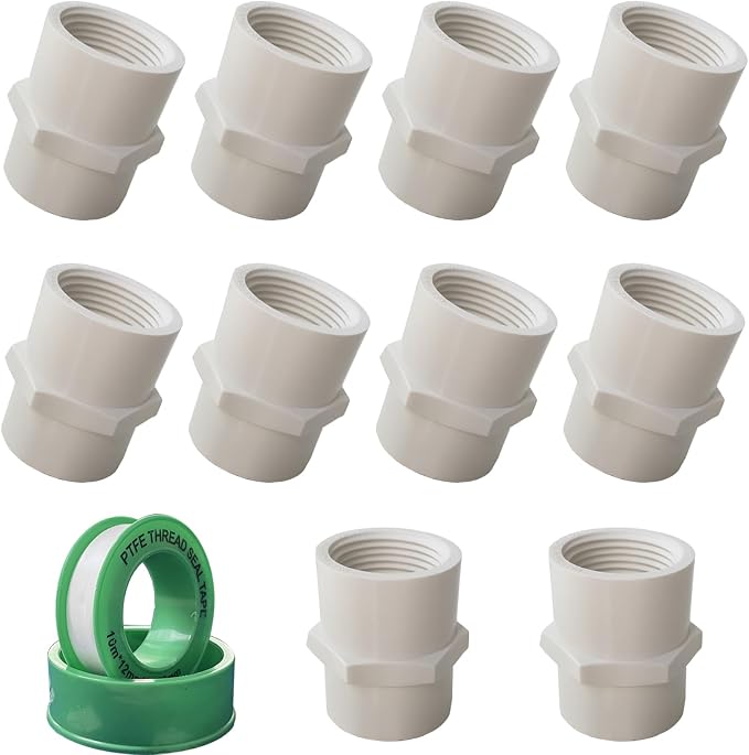 10Pcs White PVC Pipe Fitting, 1/2 inch NPT Female Thread Pipe Fitting Adapter by YTFSA