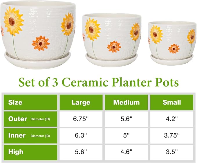 Hlukana Ceramic Plant Pots Set of 3, 6.75/5.6/4.2 inch Planters - Image 2