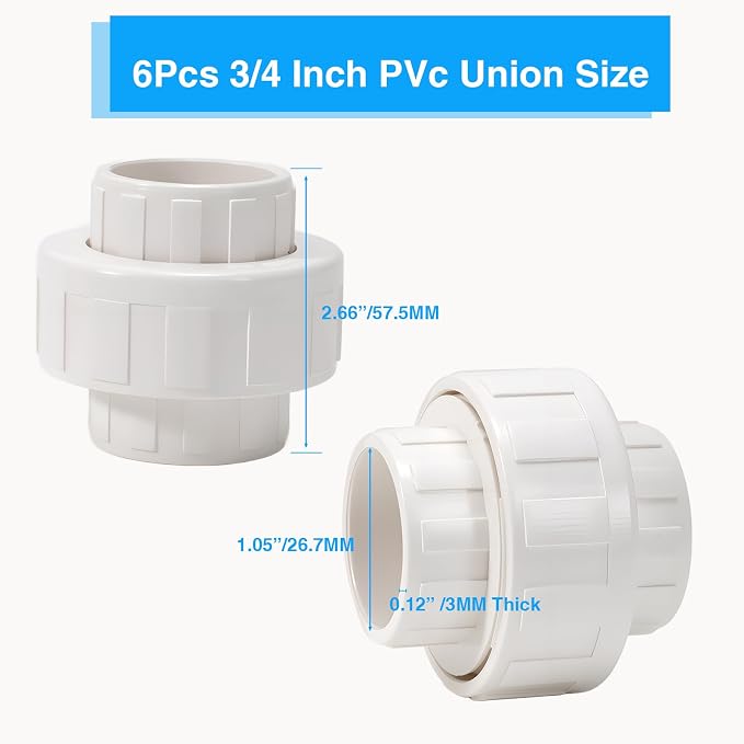 3/4 Inch PVC Union Coupling Pipe Fitting 3/4 Inch Schedule 40 Slip Union Adapter - Image 2