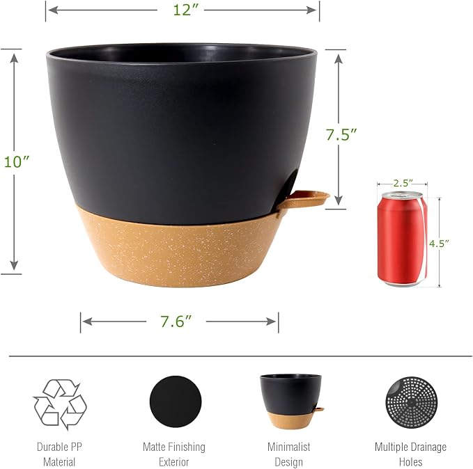 UOUZ 12 inch Large Self Watering Pots, Plastic Planters - Image 2