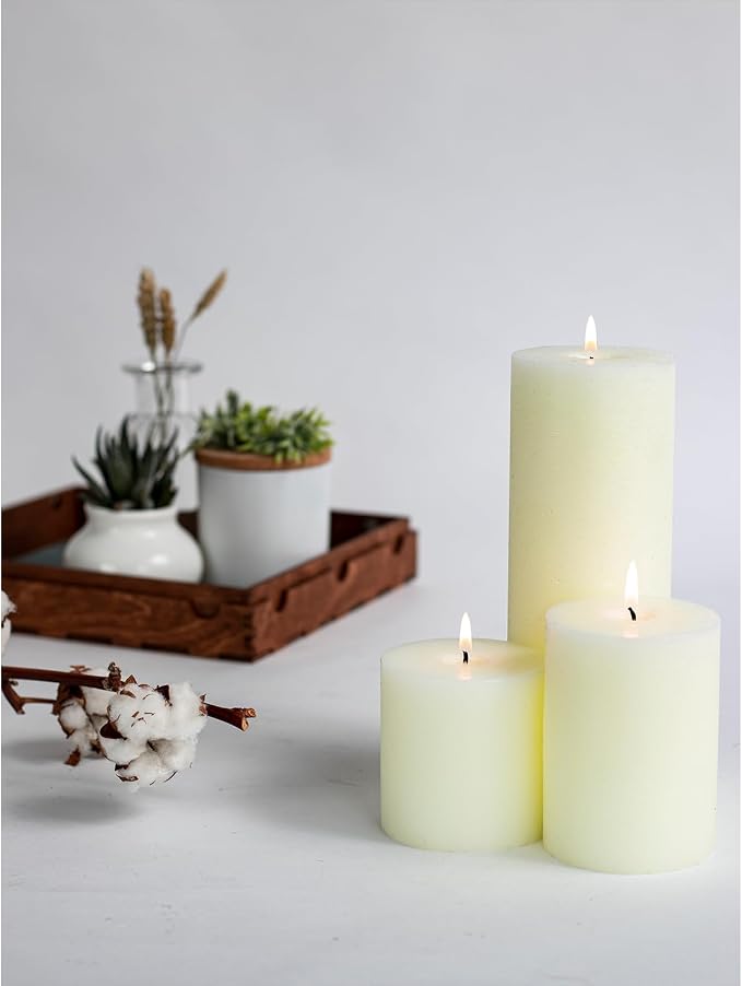 Assorted Pillar Candles Set of 3 – Sizes 3", Rustic Style Long Burning - Image 7