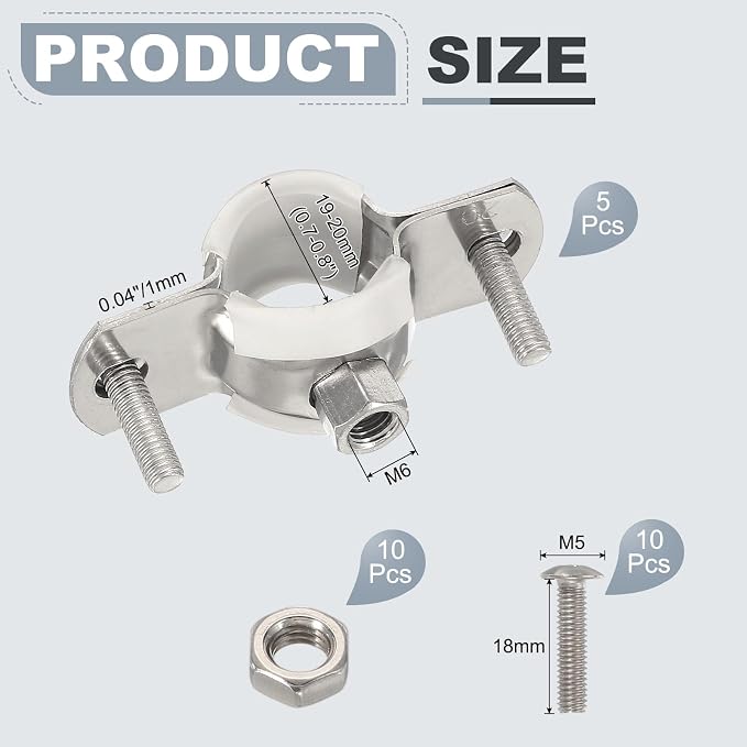 HARFINGTON 5pcs 201 Stainless Steel 0.7-0.8"/19-20mm Split Ring Pipe Hanger - Image 2