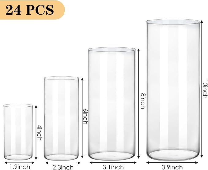 Fixwal 24pcs Clear Glass Cylinder Vases, 10 Inch Tall | Cylinder Vases - Image 2