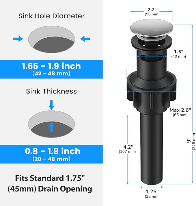Bathroom Sink Drain with Overflow with Hair Catcher Anti-Clog Sink Strainer - Image 3