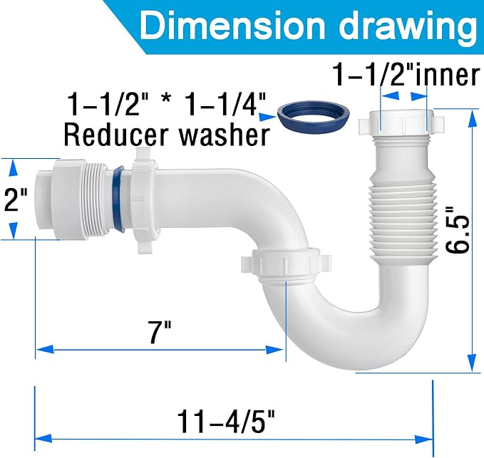 eflyefly 1-1/2 inch P Trap Kitchen Bathroom Sink Drain Kit - Image 5