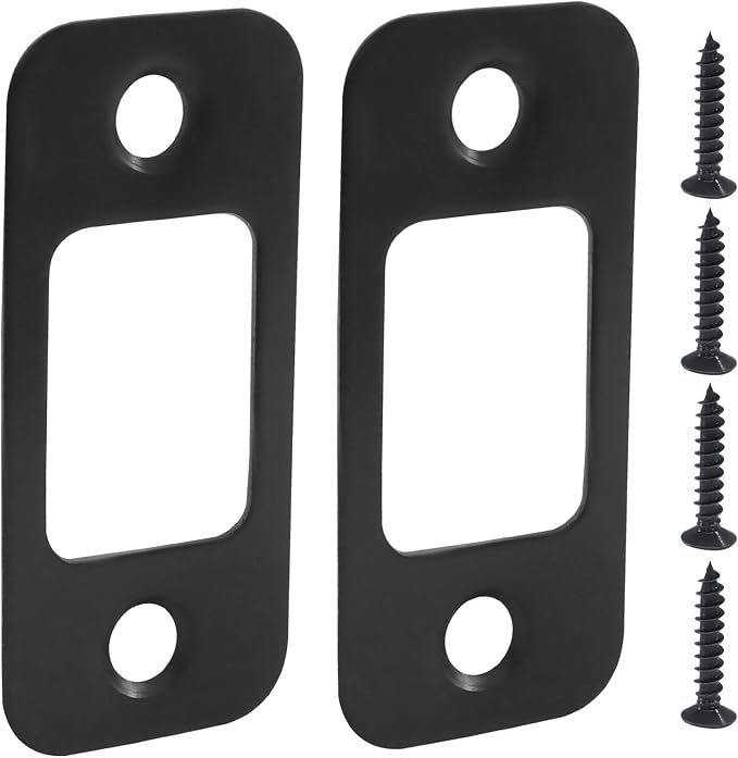2Pcs Black Deadbolt Strike Plate | Round Corner, Door Latch Strike Plate - Image 2