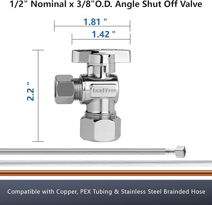 WiseWater Angle Stop Valve 1/2" Nominal x 3/8" Compression | Quarter Turn - Image 5