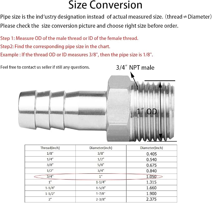 Stainless Steel Hose Barb Fitting 5/8" Hose Barb to 3/4" NPT Male Thread - Image 2