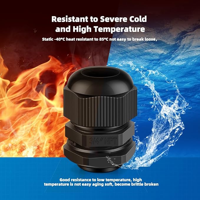 Cable Gland 12 Pack 3/4" NPT Waterproof Adjustable Connector Strain Relief Cord - Image 3