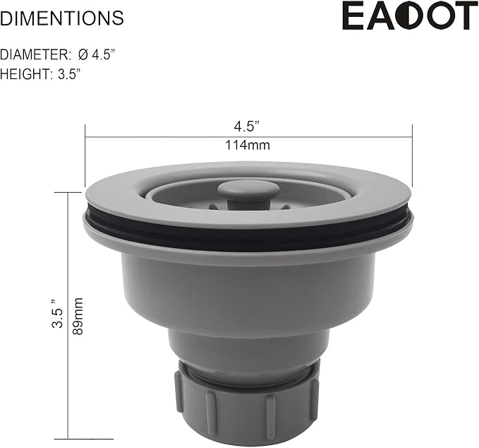 3-1/2 Inch Polymer Slate Gray Sink Drain Assembly - Image 2