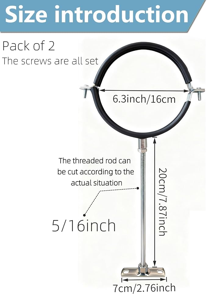 2 Sets Premium 6 Inch Adjustable Pipe Metal Bracket，Heavy Duty Galvanized Iron - Image 3