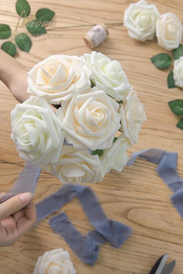 Artificial Flowers 50pcs Real Looking Champagne Foam Fake Roses - Image 2