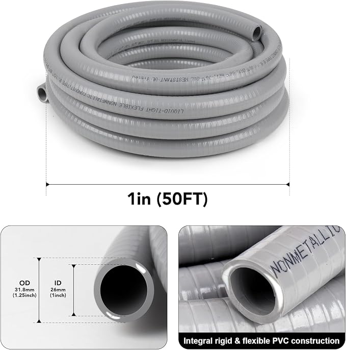 1 inch 50ft Liquid-Tight Conduit and Connector Kit, Flexible Non Metallic - Image 2