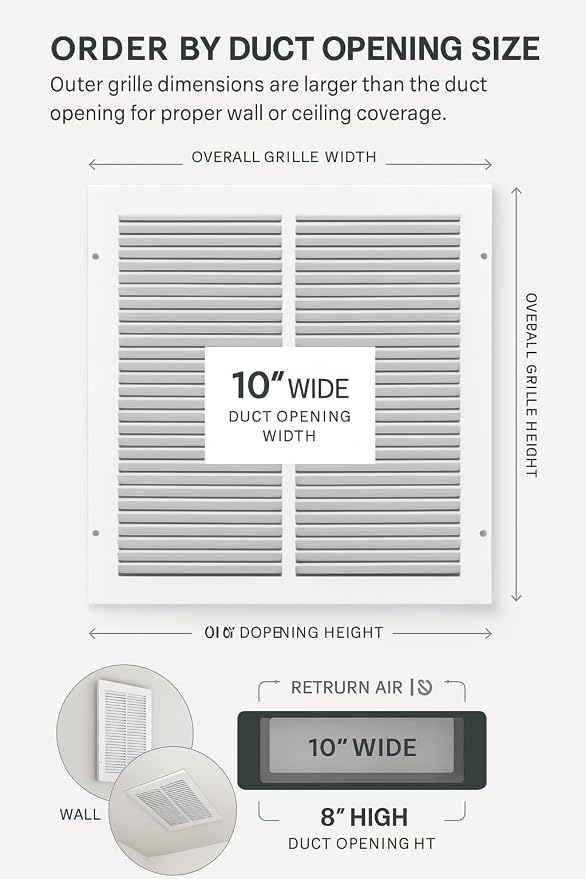 10 x 8 Inch Return Air Vent Cover, Solid Steel HVAC Grille - Image 2
