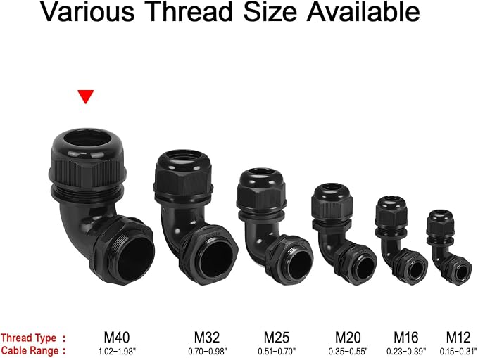 M40 Cable Gland, 90 Degree Adjustable 26-33mm Cable Range Strain Relief - Image 6