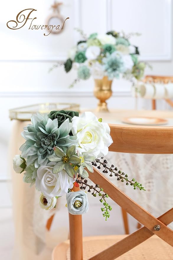 Artificial Flowers Combo Green Flowers Mix Silk Flowers Dahlia Roses - Image 7