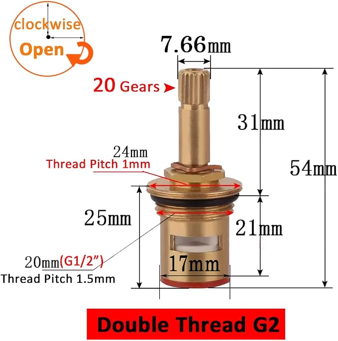 Faucet Ceramic Cartridge Valve, G1/2" Brass Tap Ceramic Disc Cartridges - Image 2