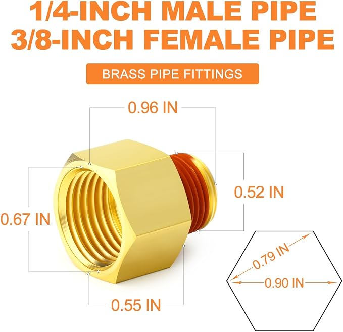 GASHER 10PCS Brass Pipe Fitting, 3/8" Female x 1/4" Male Pipe - Image 2