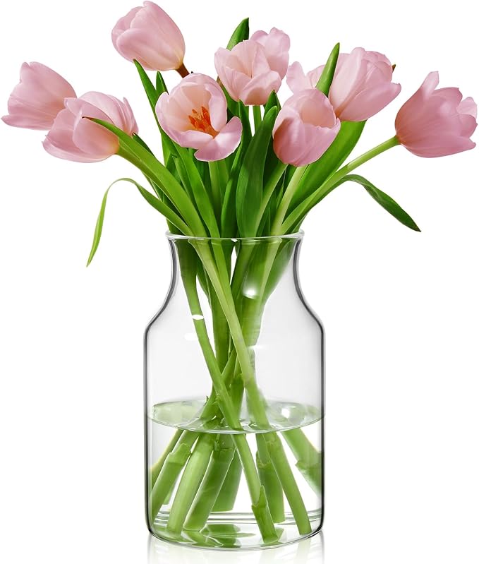 Clear Glass Vase, 8 inch Glass Flower Vase by BWODYAY