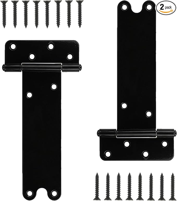 2 Pack 8” Heavy Duty Gate Hinges, 300 Lbs Capacity Black Door Hinges | T Gate by Pubotlu
