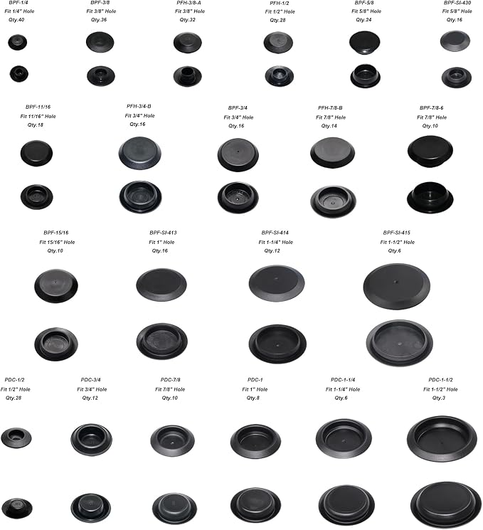 361pcs Flush Mount Black Plastic Hole Plug Assortment - Image 3