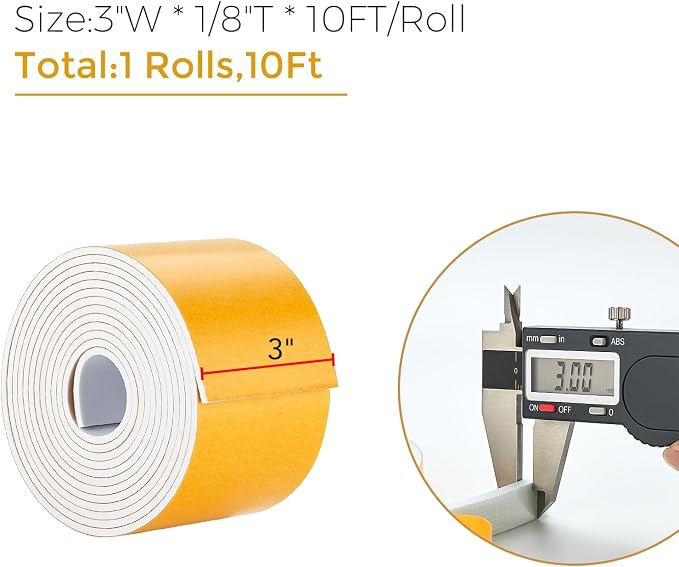 Ravinte Weather Stripping Door Seal, 3 x 1/8" Adhesive Foam Tape, 10 FT | - Image 3