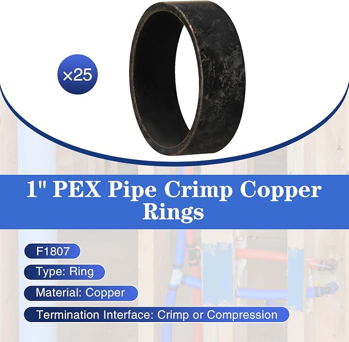 25 Pack 1" PEX Copper Crimp Rings | - Image 2