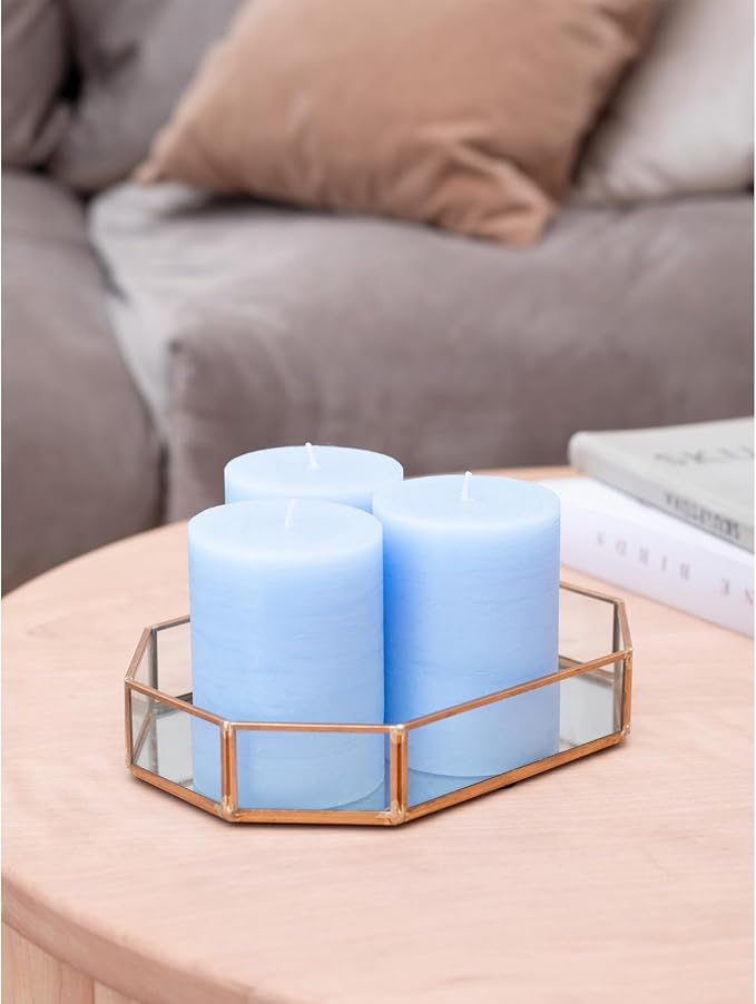 3x4 inch Pillar Candles Set of 3 – Unscented Dripless Rustic Light Blue Candles - Image 5