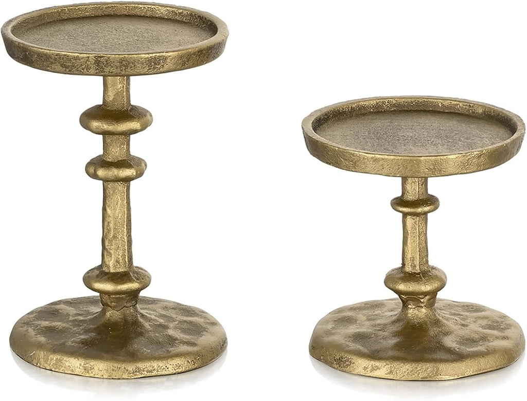 NUPTIO Gold Candle Holders for Pillar: Antique Brass Cast Iron Candle Stand | - Image 8