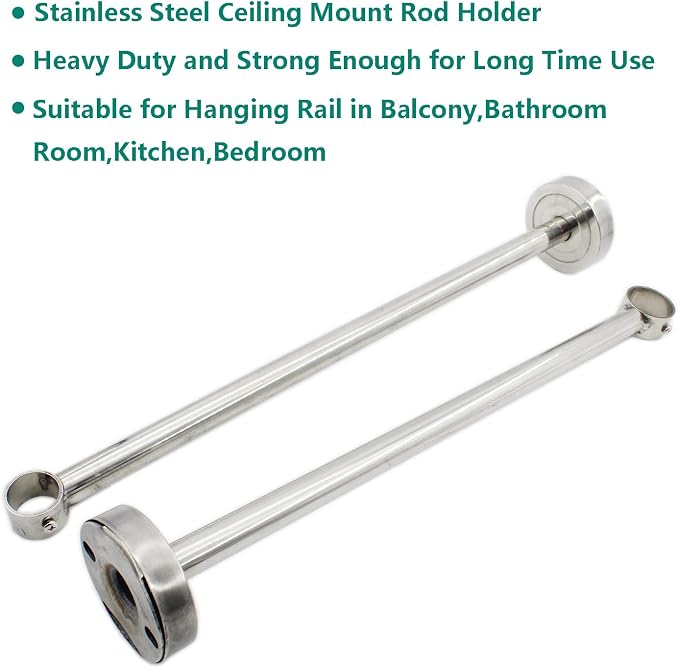 2 Pack Ceiling Mount Bracket, Stainless Steel Wardrobe Pipe Bracket Rod Holder - Image 3