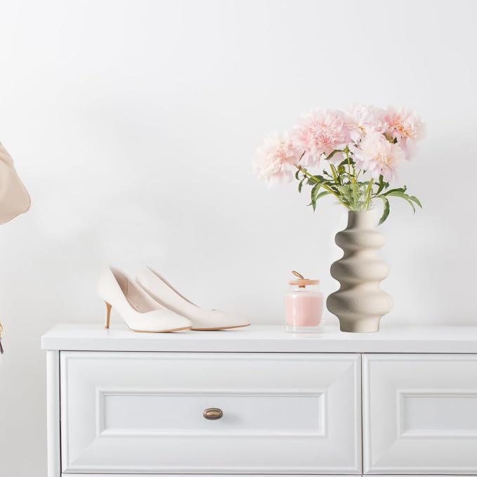 Ceramic Vase, Boho Home Decor Vase, Off White, M | Dried Pampass Vase, - Image 6