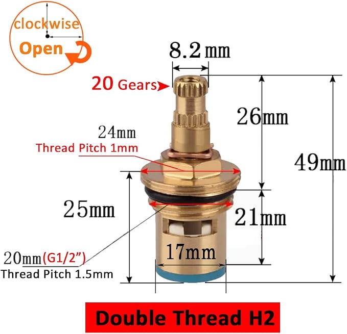 Faucet Ceramic Cartridge Valve, G1/2" Brass Tap Ceramic Disc Cartridges - Image 2