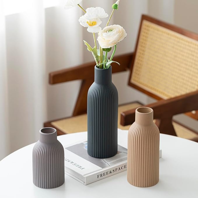 Modern Ceramic Vases Set of 3, Shelf Table Centerpiece - Image 6